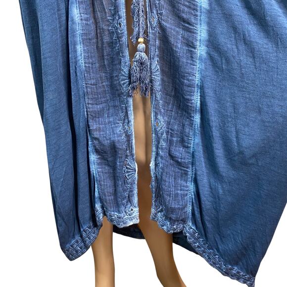 Free People Rip Tide Deep Blue Embroidered Eyelet Tunic Duster SZ S - Picture 9 of 16